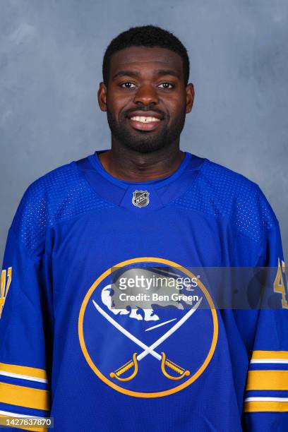 Malcolm Subban of the Buffalo Sabres poses for his official headshot for the 2022-2023 season on September 21, 2022 at the KeyBank Center in Buffalo,...