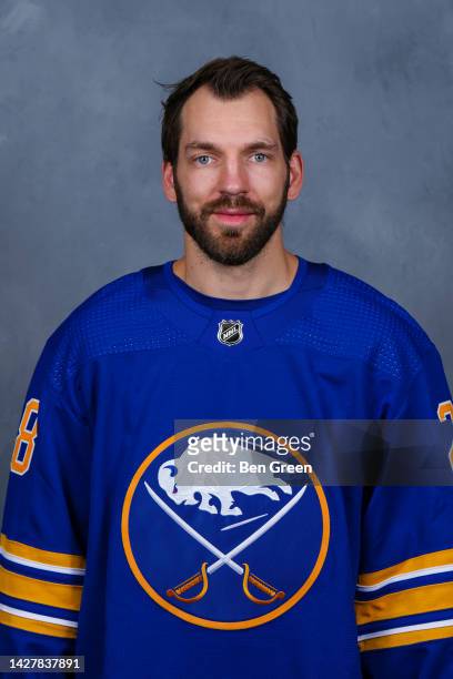 Zemgus Girgensons of the Buffalo Sabres poses for his official headshot for the 2022-2023 season on September 21, 2022 at the KeyBank Center in...