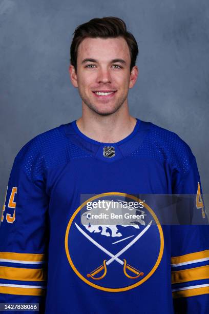 Casey Fitzgerald of the Buffalo Sabres poses for his official headshot for the 2022-2023 season on September 21, 2022 at the KeyBank Center in...