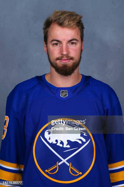 Lukas Rousek of the Buffalo Sabres poses for his official headshot for the 2022-2023 season on September 21, 2022 at the KeyBank Center in Buffalo,...