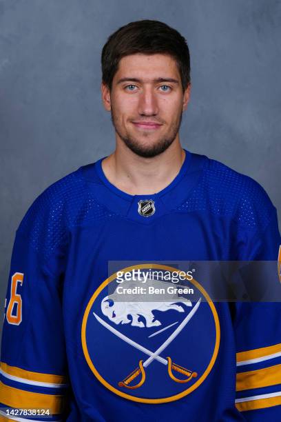 Ilya Lyubushkin of the Buffalo Sabres poses for his official headshot for the 2022-2023 season on September 21, 2022 at the KeyBank Center in...