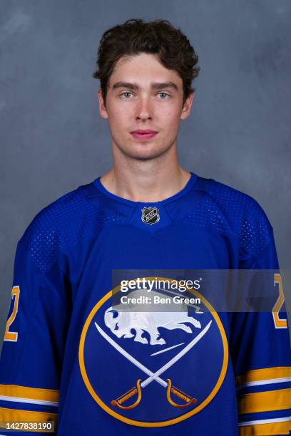 Jack Quinn of the Buffalo Sabres poses for his official headshot for the 2022-2023 season on September 21, 2022 at the KeyBank Center in Buffalo, New...