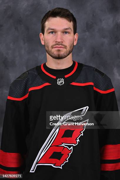 Brett Pesce of the Carolina Hurricanes poses for his official headshot for the 2022-2023 season on September 21, 2022 at Carolina Family Practice and...