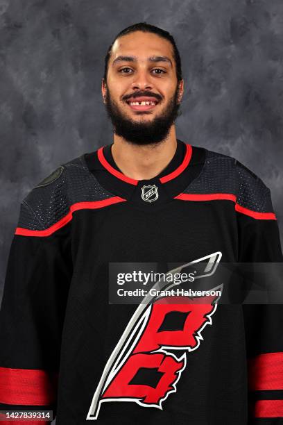 Jalen Chatfield of the Carolina Hurricanes poses for his official headshot for the 2022-2023 season on September 21, 2022 at Carolina Family Practice...