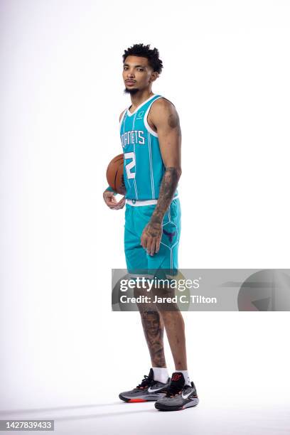 James Bouknight of the Charlotte Hornets poses for a portrait during Charlotte Hornets Media Day at Spectrum Center on September 26, 2022 in...