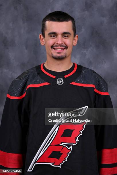 Seth Jarvis of the Carolina Hurricanes poses for his official headshot for the 2022-2023 season on September 21, 2022 at Carolina Family Practice and...