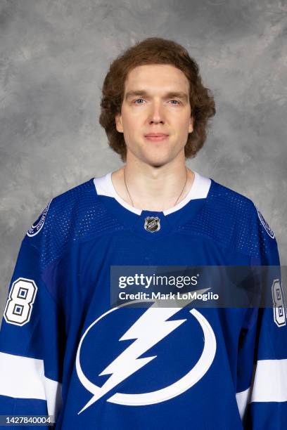 Andrei Vasilevskiy of the Tampa Bay Lightning poses for his official headshot for the 2022-2023 season on September 21, 2022 at Amalie Arena in...