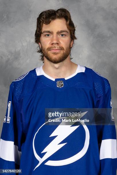 Brayden Point of the Tampa Bay Lightning poses for his official headshot for the 2022-2023 season on September 21, 2022 at Amalie Arena in Tampa,...