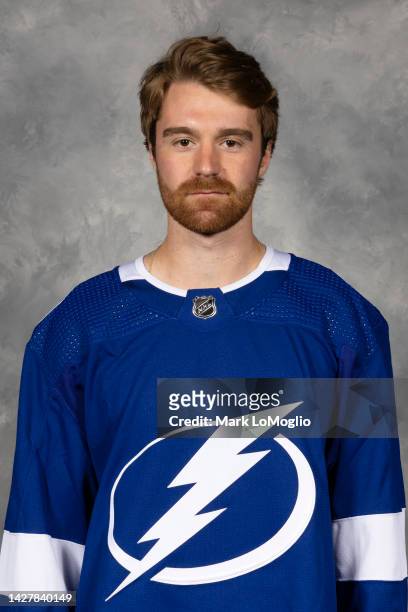 Nick Perbix of the Tampa Bay Lightning poses for his official headshot for the 2022-2023 season on September 21, 2022 at Amalie Arena in Tampa,...