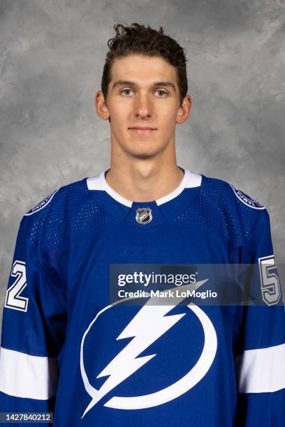 Cal Foote of the Tampa Bay Lightning poses for his official headshot for the 2022-2023 season on September 21, 2022 at Amalie Arena in Tampa, Florida.