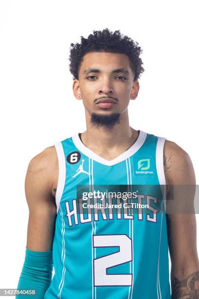 James Bouknight of the Charlotte Hornets poses for a portrait during Charlotte Hornets Media Day at Spectrum Center on September 26, 2022 in...