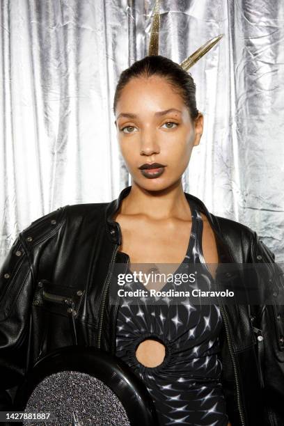 Model poses backstage at the Annakiki Fashion Show during the Milan Fashion Week Womenswear Spring/Summer 2023 on September 25, 2022 in Milan, Italy.