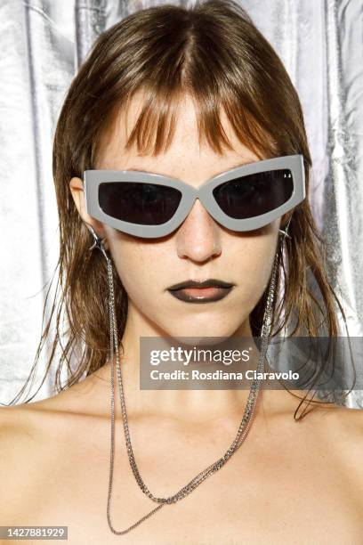 Model poses backstage at the Annakiki Fashion Show during the Milan Fashion Week Womenswear Spring/Summer 2023 on September 25, 2022 in Milan, Italy.