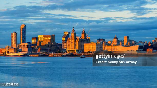 liverpool - skyline at sunset - river mersey stock pictures, royalty-free photos & images