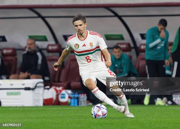 Adam Nagy of Hungary controls the ball during the UEFA Nations League League A Group 3 match between Hungary and Italy at Puskas Arena on September...