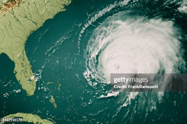 hurricane fiona cloud map atlantic ocean florida 3d render color - bermuda shorts stock pictures, royalty-free photos & images
