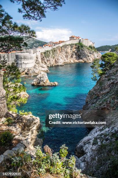 view on dubrovnik from lovrijenac fortress - ragusa stockfoto's en -beelden