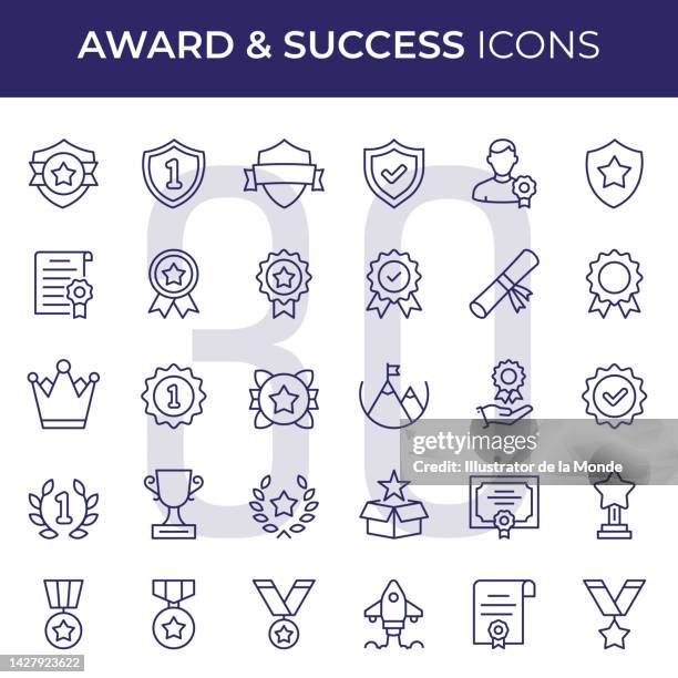 auszeichnungen und success line icons - proud stock-grafiken, -clipart, -cartoons und -symbole