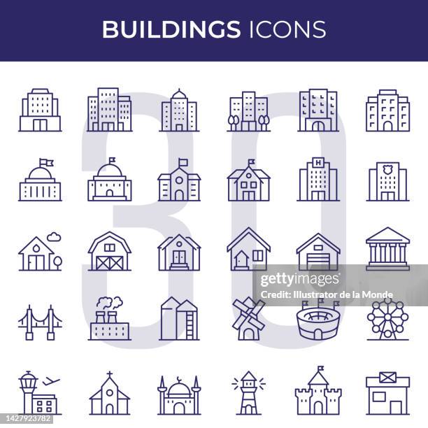 buildings line icons - 政府機關建築物 幅插畫檔、美工圖案、卡通及圖標