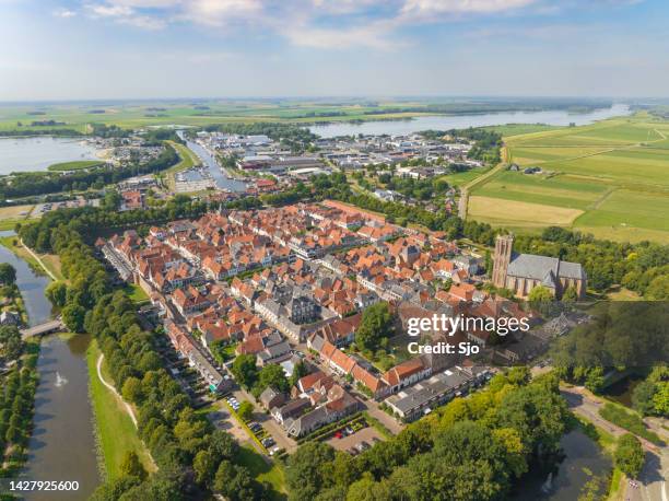 elburg ancient walled town seen from above - veluwemeer bildbanksfoton och bilder