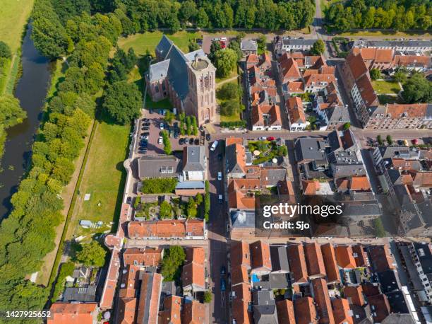 elburg ancient walled town seen from above - veluwemeer bildbanksfoton och bilder