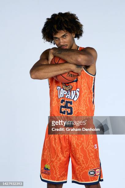 Keanu Pinder of the Taipans poses during the Cairns Taipans 2022-23 NBL Headshots Session at the Darwin Basketball Association on September 19, 2022...