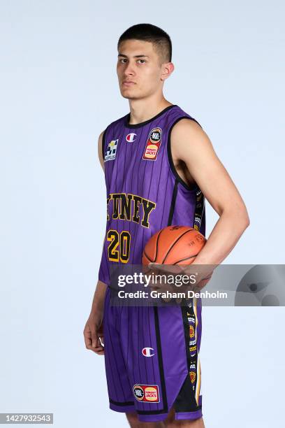 Iggy Mitchell of the Kings poses during the Sydney Kings 2022-23 NBL Headshots Session at the Darwin Basketball Association on September 19, 2022 in...