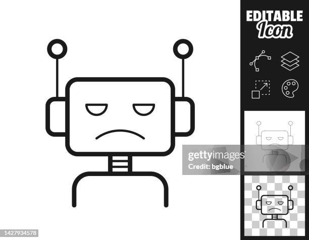 sad bot - robot head. icon for design. easily editable - cute robot stock illustrations