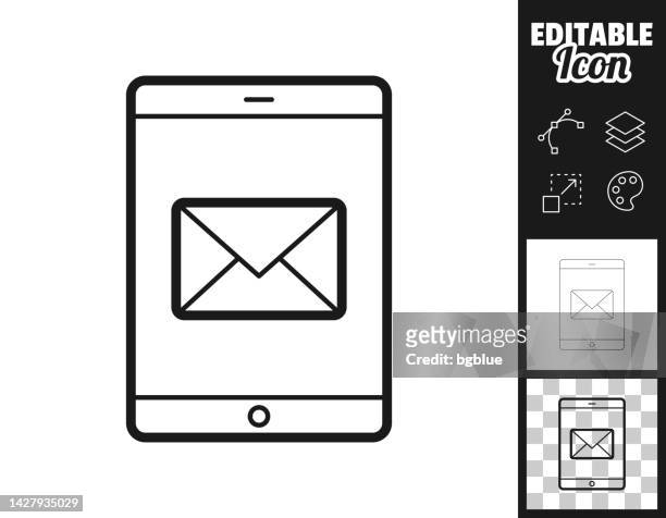 tablet pc  with email message. icon for design. easily editable - kleurenverloop stock illustrations