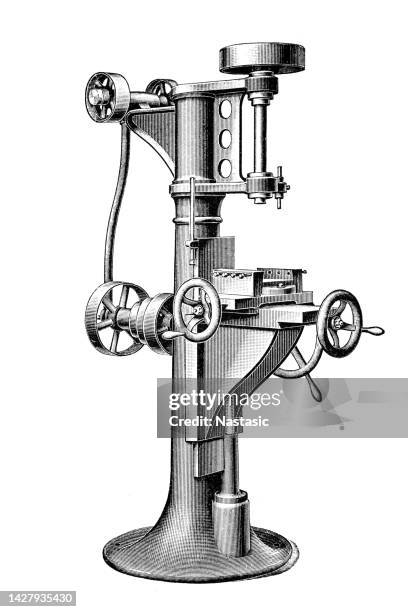 ilustraciones, imágenes clip art, dibujos animados e iconos de stock de taladradora y fresadora - ingeniería-mecánica
