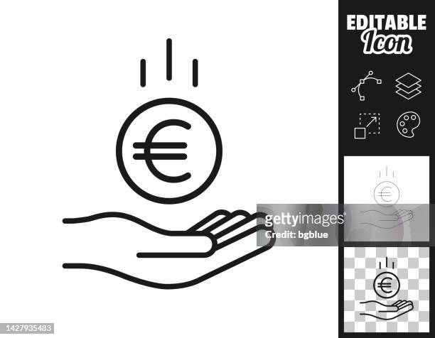 bildbanksillustrationer, clip art samt tecknat material och ikoner med euro coin falling in hand. icon for design. easily editable - a e