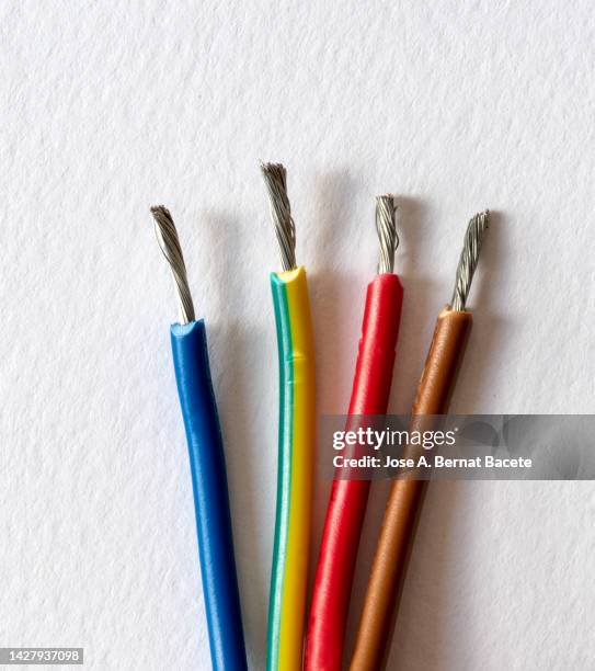 electrical wires on a white background. - cable installer stock pictures, royalty-free photos & images