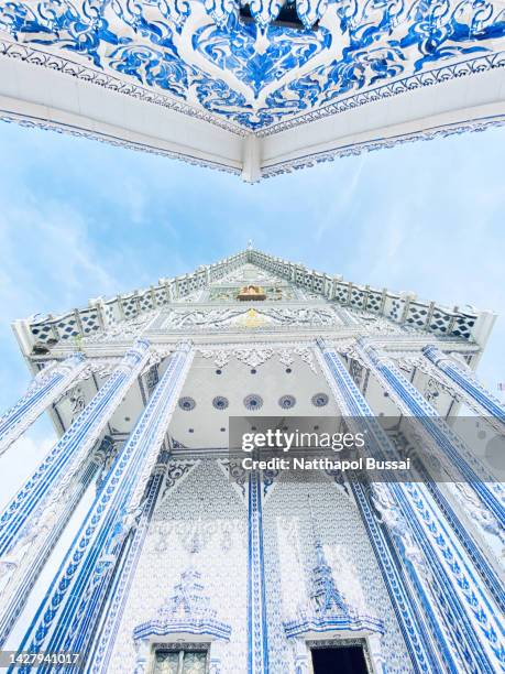 blue church wat pak nam khaem nu ,beautiful blue temple, chantaburi, thailand - wat stock pictures, royalty-free photos & images