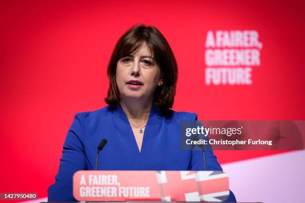 Labour's Shadow culture secretary Lucy Powell delivers her keynote speech on day three of the Labour Party Conference at the ACC on September 27,...