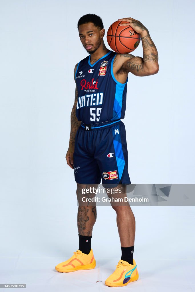 Rayjon Tucker of United poses during the Melbourne United 2022-23