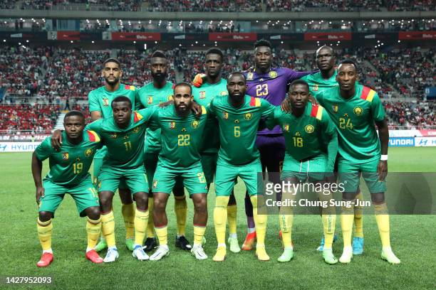 Cameroon team pose during the South Korea v Cameroon - International friendly match at Seoul World Cup Stadium on September 27, 2022 in Seoul, South...