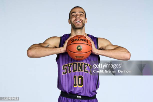 Xavier Cooks of the Kings poses during the Sydney Kings 2022-23 NBL Headshots Session at the Darwin Basketball Association on September 19, 2022 in...