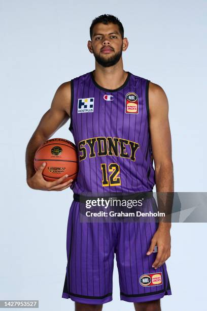 Tim Soares of the Kings poses during the Sydney Kings 2022-23 NBL Headshots Session at the Darwin Basketball Association on September 19, 2022 in...