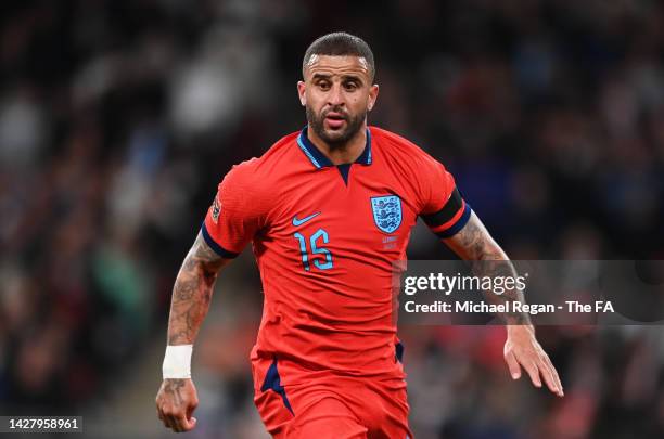 Kyle Walker of England runs off the ball during the UEFA Nations League League A Group 3 match between England and Germany at Wembley Stadium on...