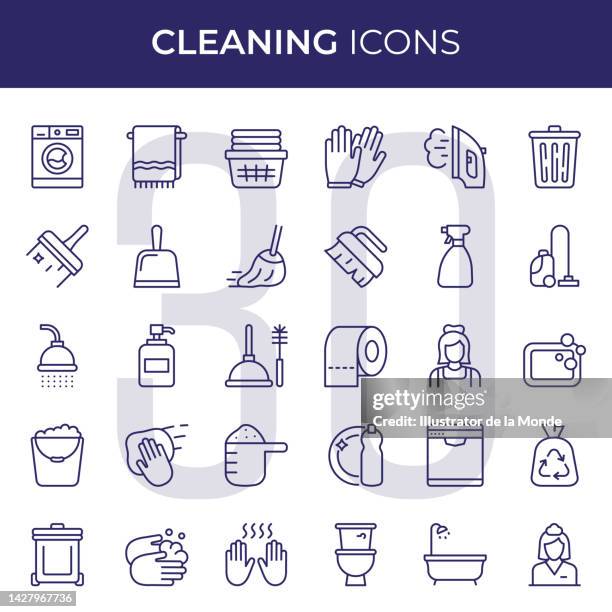 stockillustraties, clipart, cartoons en iconen met cleaning line icons - splash wasser