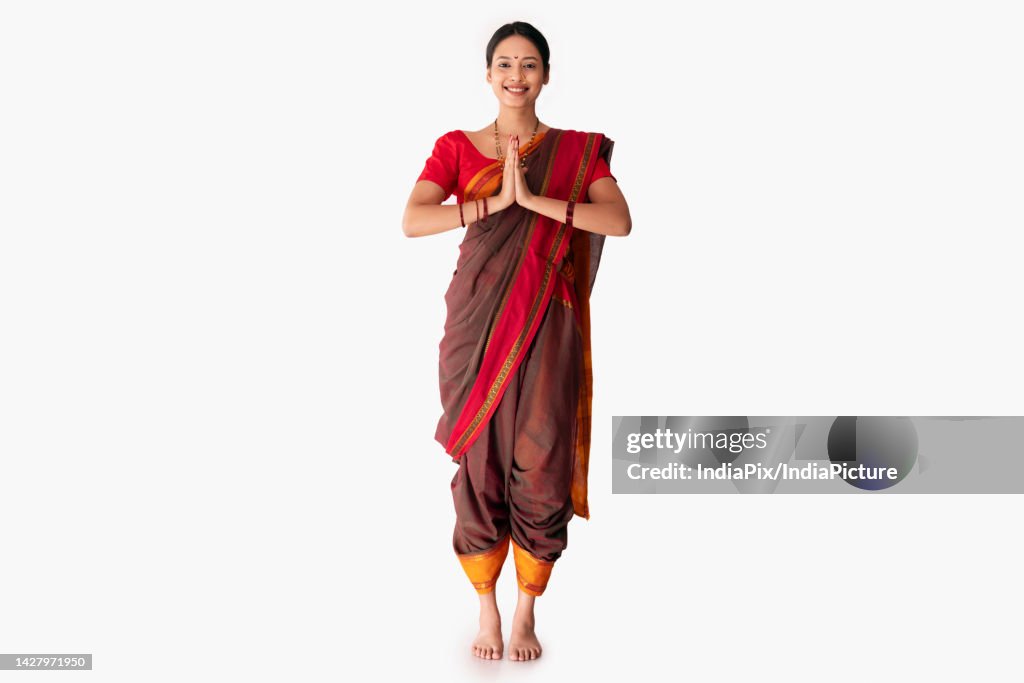Portrait of a Maharashtrian woman greeting