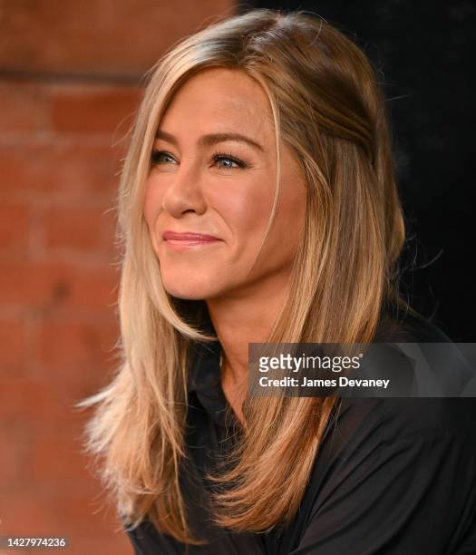 Jennifer Aniston is seen filming on location for 'The Morning Show' at the Mercer Hotel on September 26, 2022 in New York City.