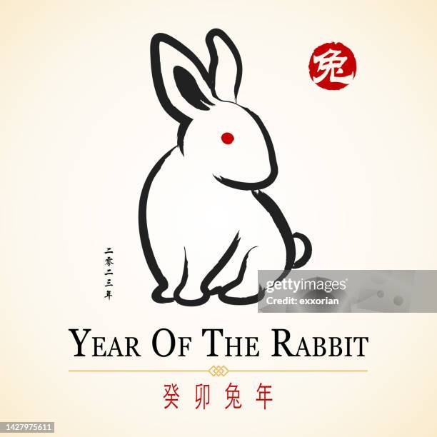 jahr der chinesischen hasenmalerei - rabbit stock-grafiken, -clipart, -cartoons und -symbole