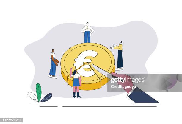 businessmen divide the euro cake. - hand holding piece of cake stock illustrations