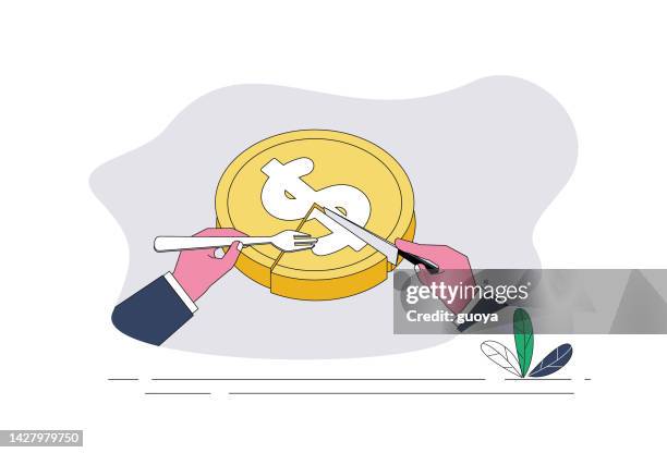 stockillustraties, clipart, cartoons en iconen met hand, knife and fork, cake, dollars. - cake chart