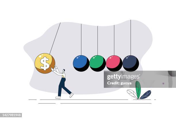 stockillustraties, clipart, cartoons en iconen met pendulum, dollars. - newtons cradle