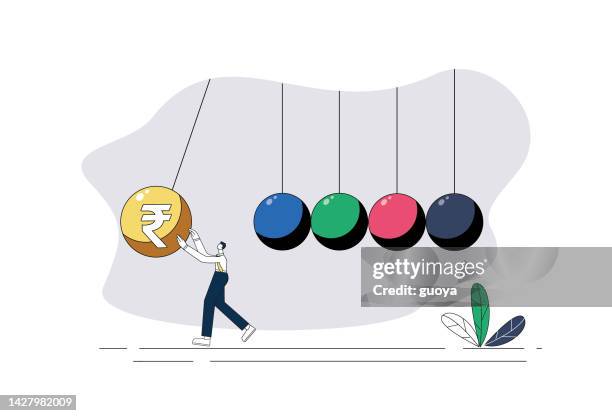 pendulum, indian rupee. - newtons cradle vector stock illustrations