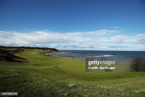 General view of the 12th green during a practice round prior to the Alfred Dunhill Links Championship at Kingsbarns Golf Links on September 27, 2022...