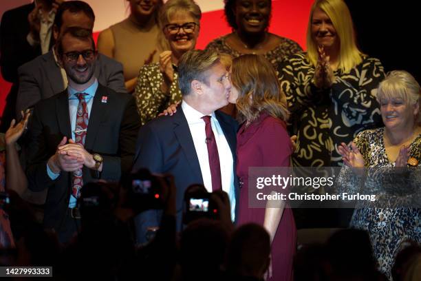 Labour Party leader Keir Starmer with his wife Victoria after holding his key note speech on the third day of the annual Labour Party conference on...