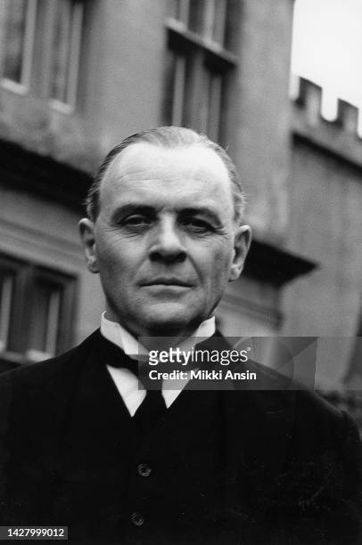 Portrait of Welsh actor Sir Anthony Hopkins during the filming of 'The Remains of the Day' , in the library at Corsham Court, Corsham, Wiltshire,...